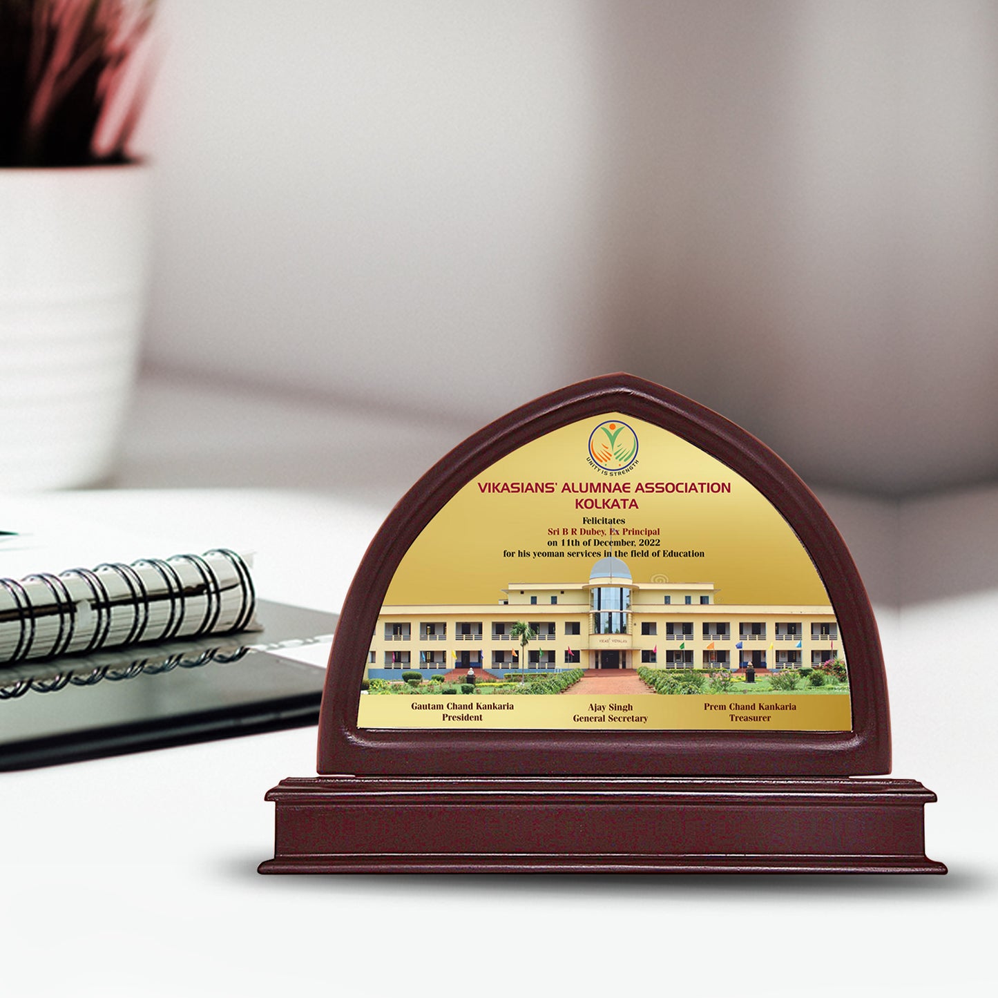 Customized MDF Memento With Image & Matter Printed on 24K Gold Plated Foil For Corporate Gifting