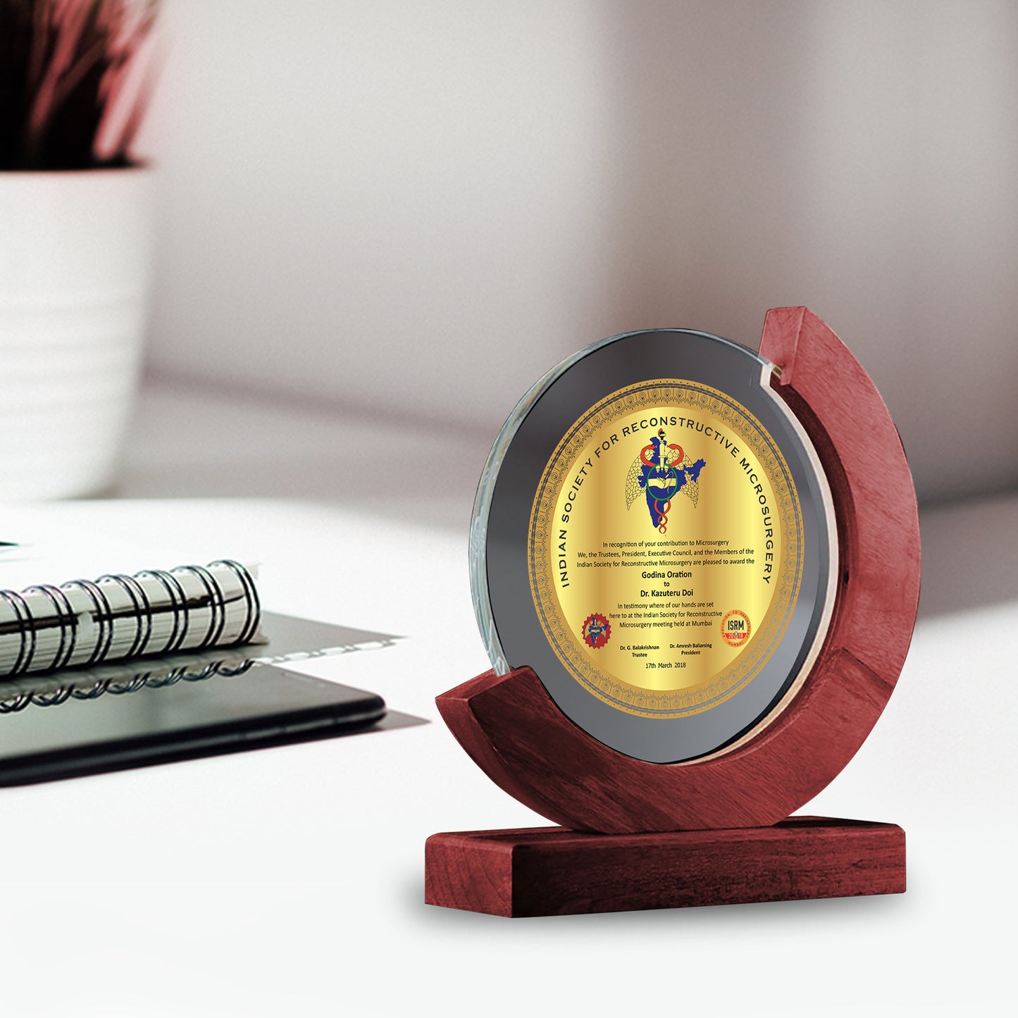 Customized MDF Trophy with Matter Printed On 24K Gold Plated Foil For Corporate Gifting