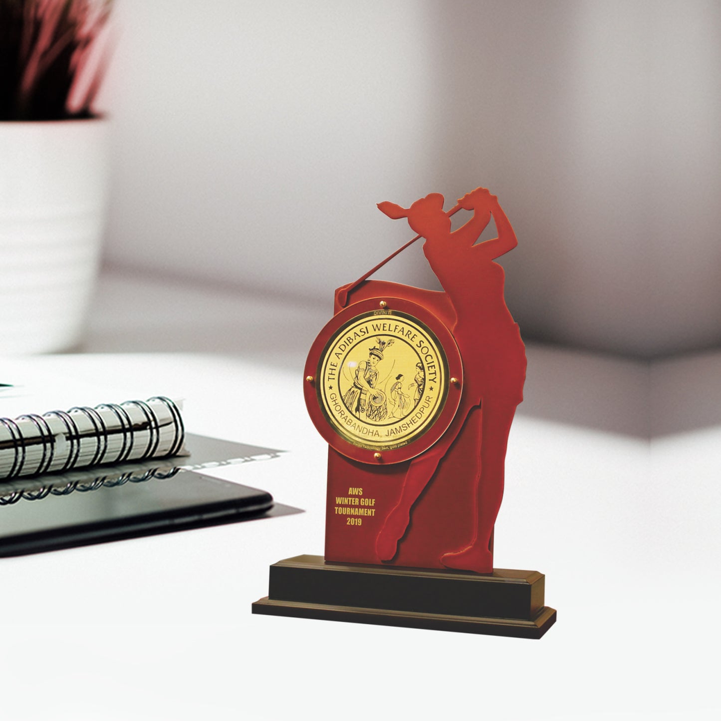 Customized MDF Trophy with Matter Printed On 24K Gold Plated Foil For Corporate Gifting