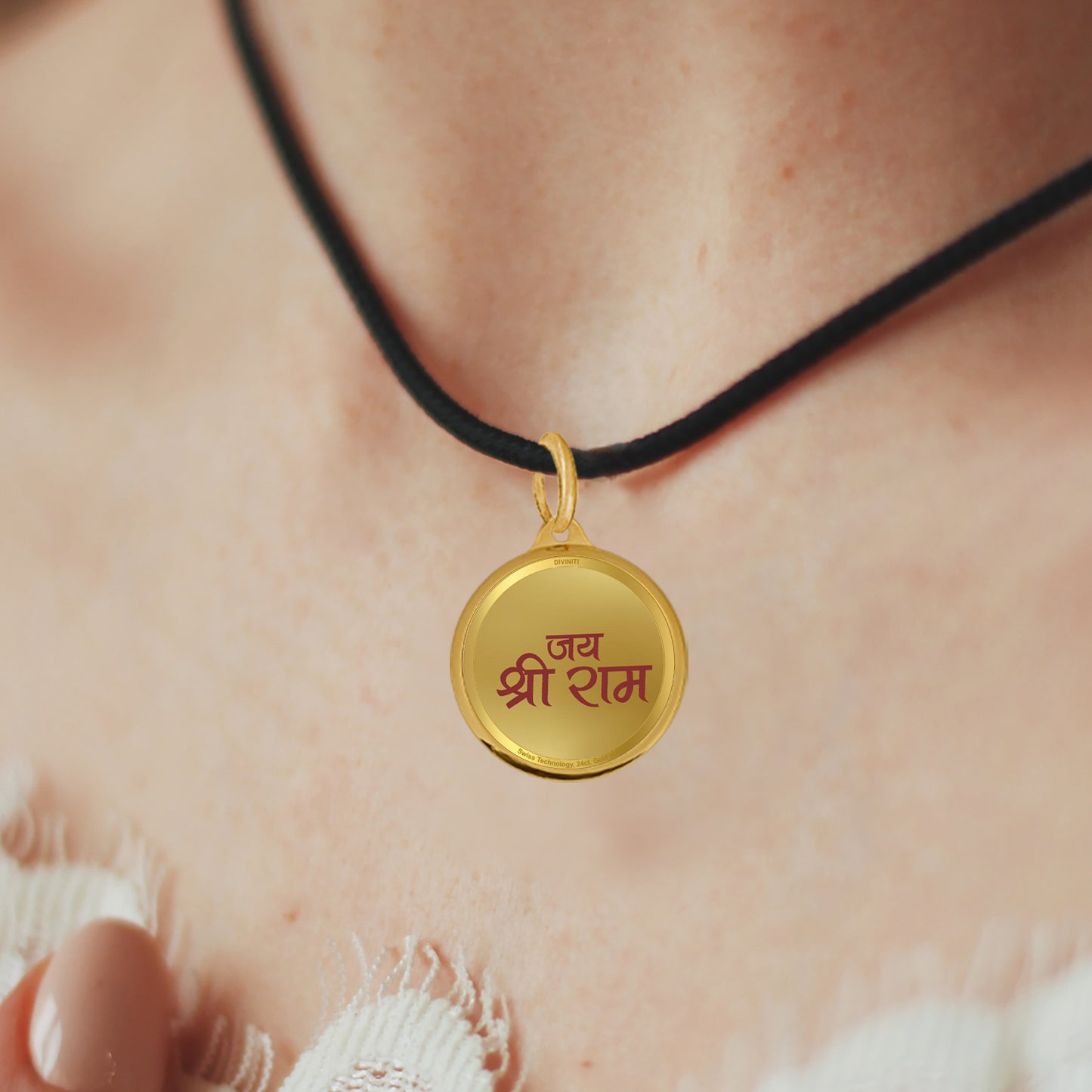 Diviniti 24K Gold Plated Ram Lalla & Jai Shri Ram 28MM Double Sided Pendant For Men, Women & Kids