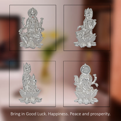 Diviniti 999 Silver Plated Lakshmi Mata Idol for Home Decor, Table Top, Puja Room, Gift (8X5.5CM)