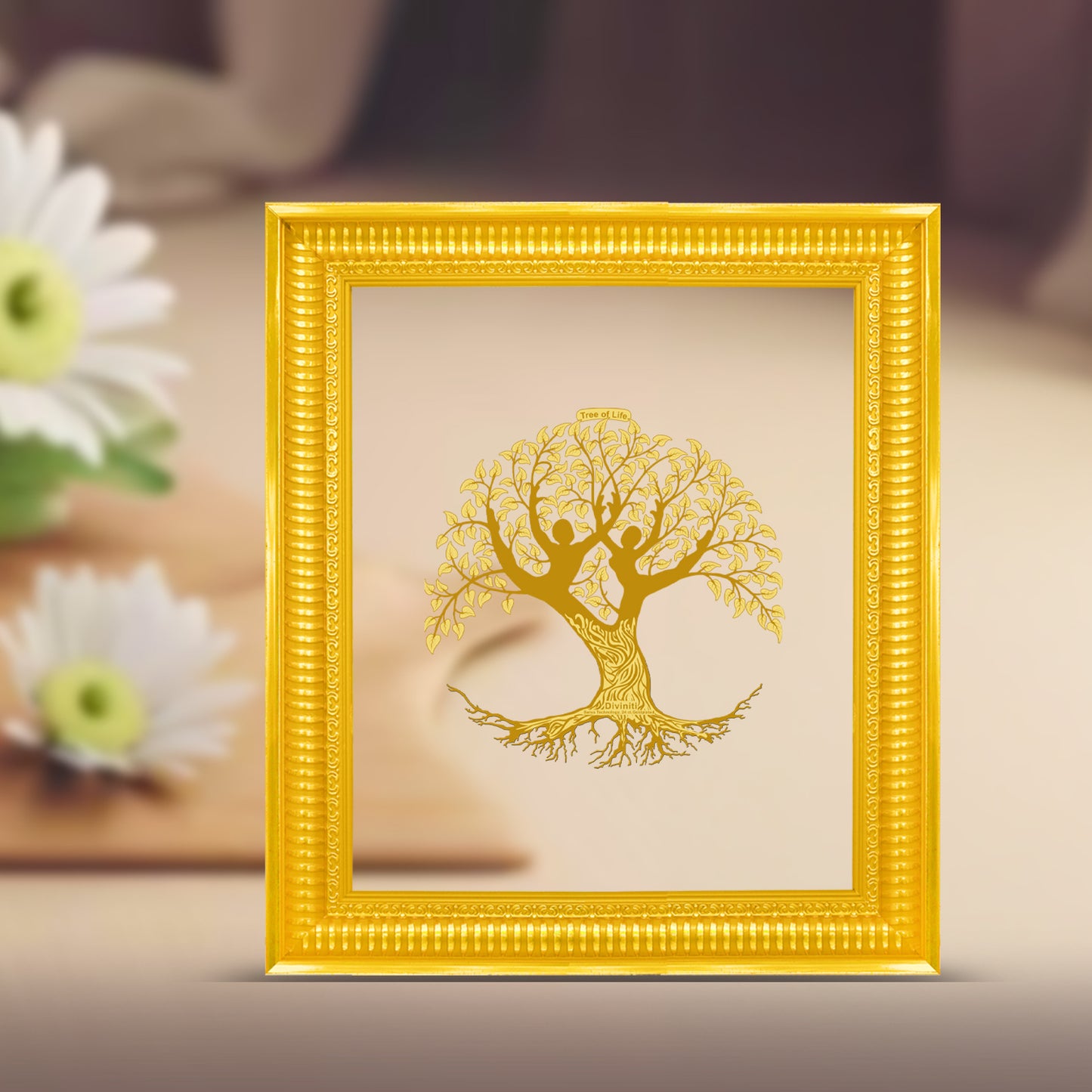 Diviniti 24K Gold Plated Tree Of Life Photo Frame for Personalized Gift for Birthday, Marriage Anniversary & Celebration With Loved Ones DG022S4 (44x36.5 CM)