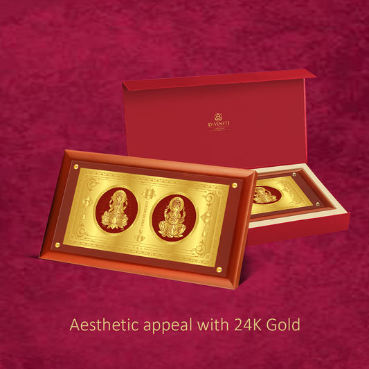 Diviniti Customized Memento With Laxmi Ganesha Printed on 24K Gold Plated Foil For Wedding Gift