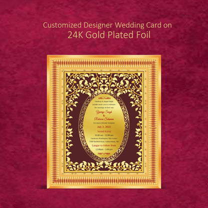 Diviniti 24K Gold Plated Foil Customized Designer Wedding Card Photo Frame for Personalized Gift for Birthday, Marriage Anniversary & Celebration With Loved Ones DG022S4 (44x36.5 CM)