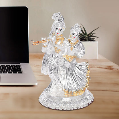 DIVINITI 999 Silver Plated Radha Krishna Beautiful Idol Exquisite Spiritual Symbol of Love Gift for Home & Office Décor (11.5x8 CM)