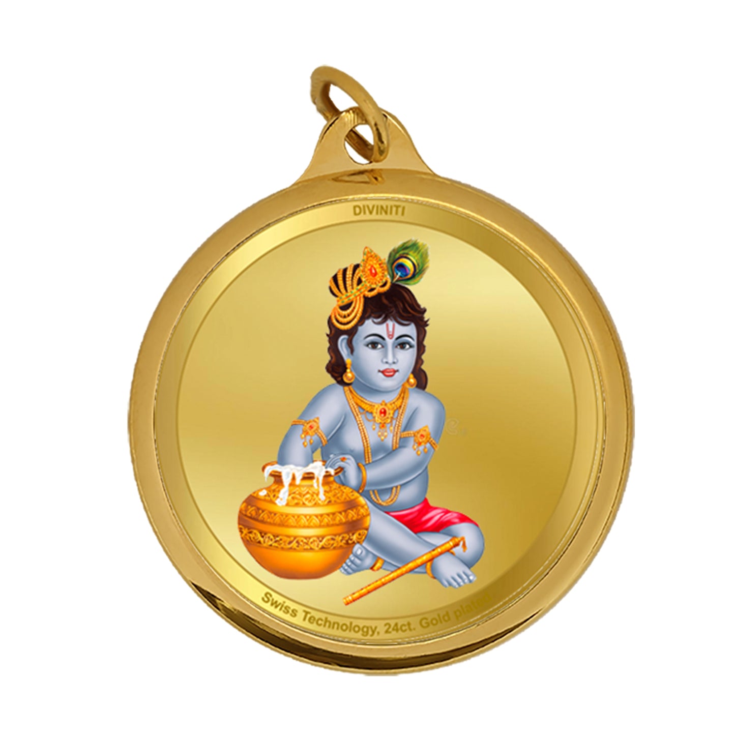 Diviniti 24K Gold Plated Radha Krishna & Bal Gopal 18MM Double Sided Pendant For Men, Women & Kids