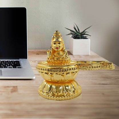 DIVINITI 24K Gold Plated Shiva Lingam Idol | Exquisite Divine Statue for Home Decor, Office Table Top, Pooja Room & Gift (12.5x14CM)