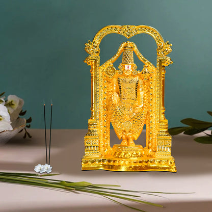 DIVINITI 24K Gold Plated Lord Tirupati Balaji Statue Blessings, Prosperity and Spiritual Idol For Home & Office Decor, Workshop, Mandir, Gift (20x13 CM)