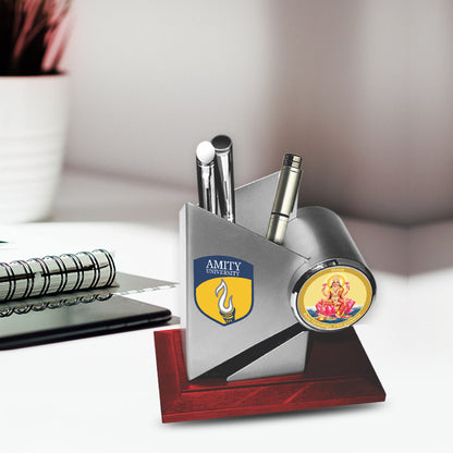 Customized SS Pen Holder with 24K Gold Plated Divine Frame For Corporate Gifting