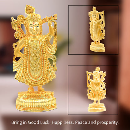 DIVINITI 24K Gold Plated Shrinath Ji Statue For Divine Love and Grace, Positive Energy, Idol For Home, Office, Worship, Luxury Gift (25x11.5 CM)