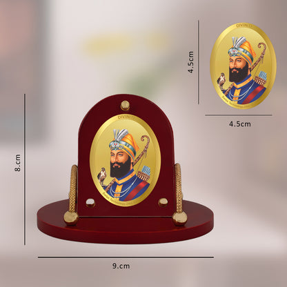 Diviniti 24K Gold Plated Guru Gobind Singh Frame for Car Dashboard, Home Decor, Table & Office (8 x 9 CM)