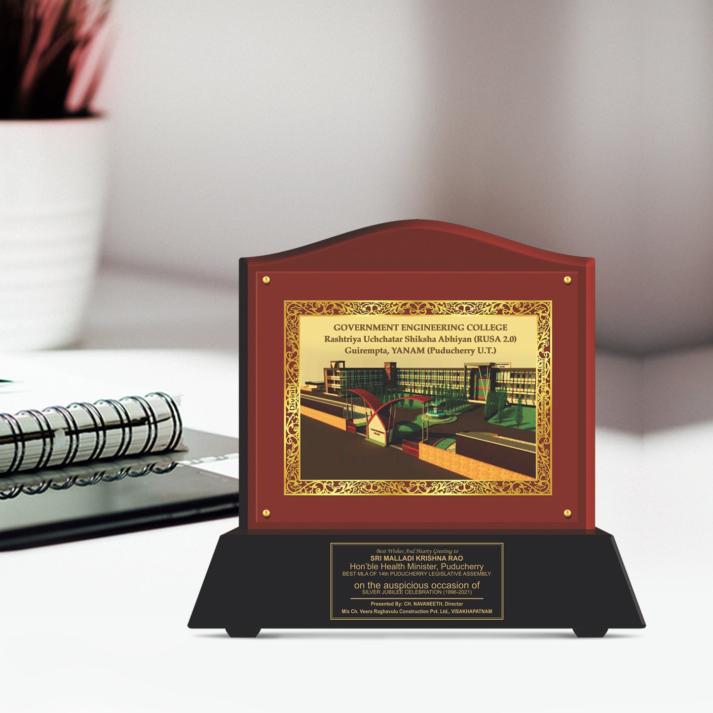 Customized MDF Memento With Image Printed on 24K Gold Plated Foil For Corporate Gifting