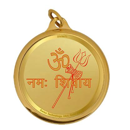 Diviniti 24K Gold Plated Shiv Parivar & Om 18MM Double Sided Pendant For Men, Women & Kids