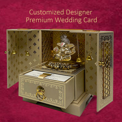 Diviniti Customized Designer Wedding Card Gift with 999 Silver Plated Ganesha Idol For Marriage Invitation