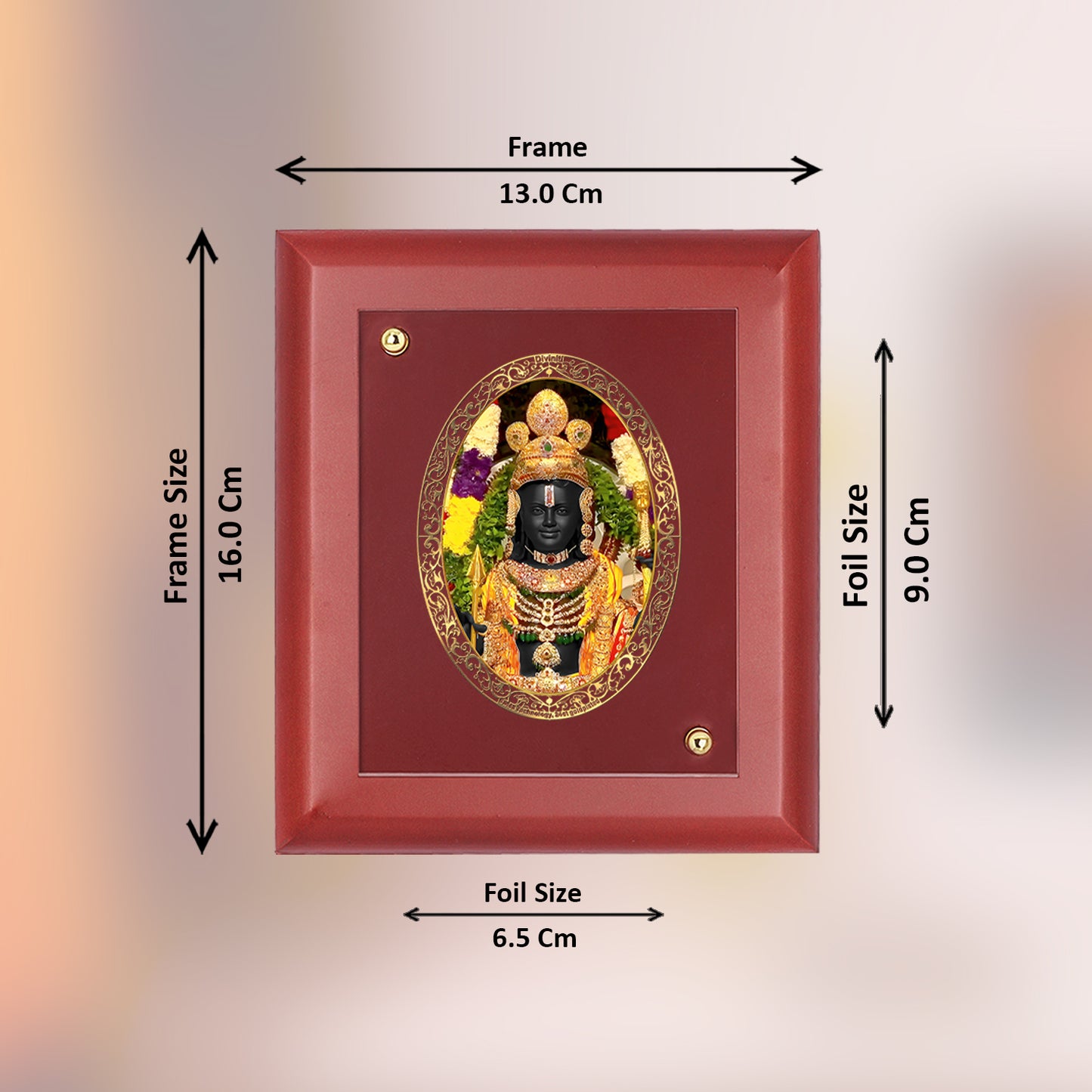 DIVINITI 24K Gold Plated Foil Lord Ram Lalla Wooden Traditional Photo Frame Idol for Home Decor, Wall Hanging, Table Top, Puja Room, Gift | MDF Size 1 (16.7x14.2 CM)