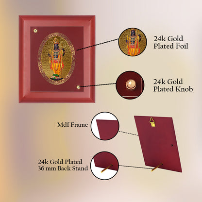 DIVINITI 24K Gold Plated Foil Lord Ram Lalla Wooden Classic Photo Frame Idol for Wall Hanging, Home Decor, Table Top, Gift | MDF Size 1 (16.7x14.2 CM)