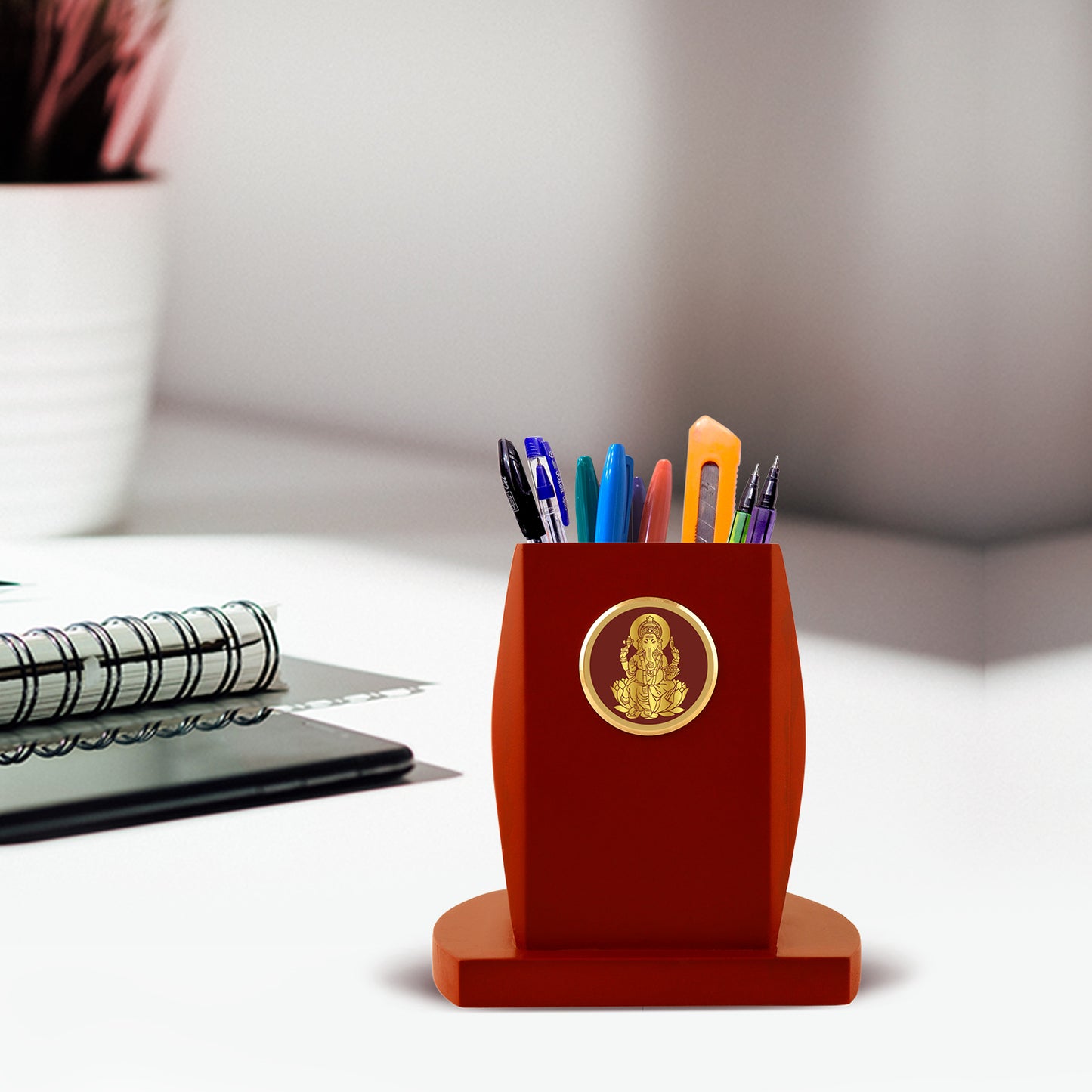 Customized Pen Holder With 24K Gold Plated Divine Frame For Corporate Gifting (12 x 14.5 CM)