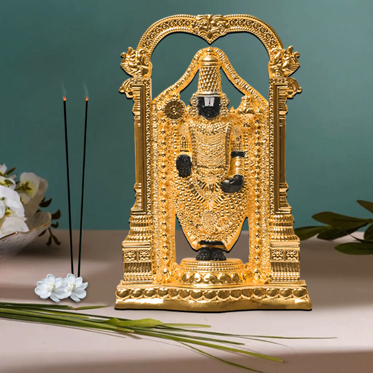 DIVINITI 24K Gold Plated Lord Tirupati Balaji Idol Statue For Positive Energy, Inner Peace, Protection and Prosperity (20X13CM)