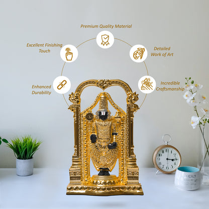 Diviniti Tirupati Balaji Idol for Home Decor| 24K Gold Plated Sculpture of Tirupati Balaji for Home, Office, Temple and Table Decoration| Religious Idol For Pooja, Gift 20X13CM)