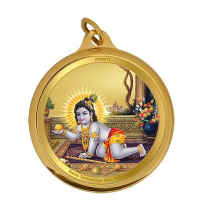 Diviniti 24K Gold Plated Radha Krishna & Laddu Gopal 18MM Double Sided Pendant For Men, Women & Kids