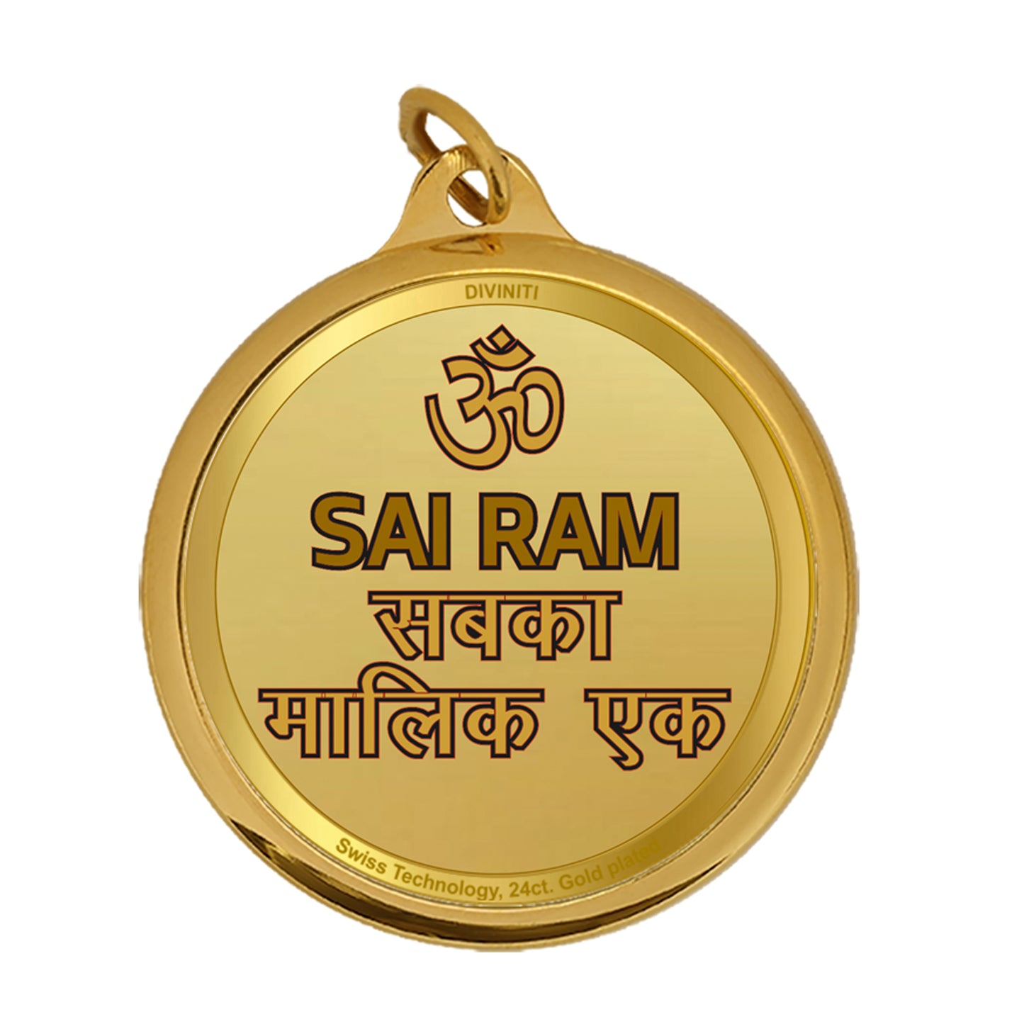 Diviniti 24K Gold Plated Sai Baba & Om 18MM Double Sided Pendant For Men, Women & Kids