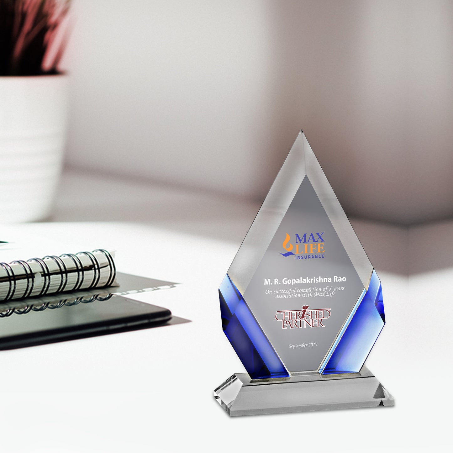 Customized Acrylic Trophy with Matter Printed For Corporate Gifting