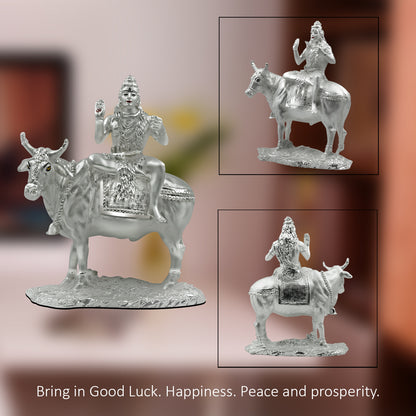 DIVINITI 999 Silver Plated Lord Shiva With Nandi Statue Idol For Home Decor, Office Desk, Workshop, Showpiece, Luxury Gift (22.5x19 CM)