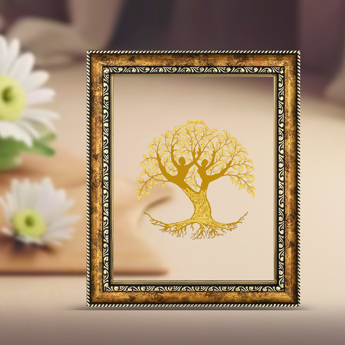 Diviniti 24K Gold Plated Tree of Life Photo Frame For Home Decor & Wall Hanging (28 CM X 23 CM)