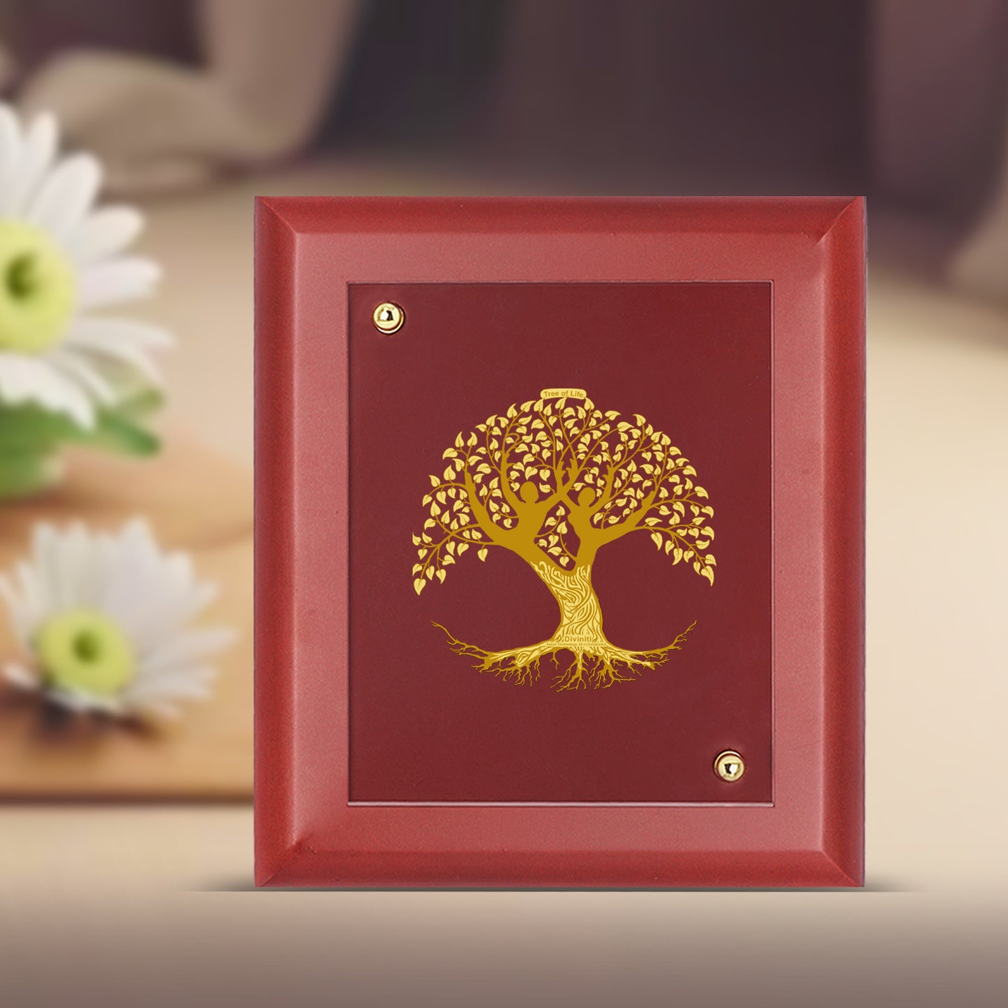 DIVINITI 24K Gold Plated Foil Tree Of Life Wooden Elegant Photo Frame Idol for Home & Office Decor, Wall Hanging, Table Top, Luxury Gift | MDF Size 1 (16.7x14.2 CM)