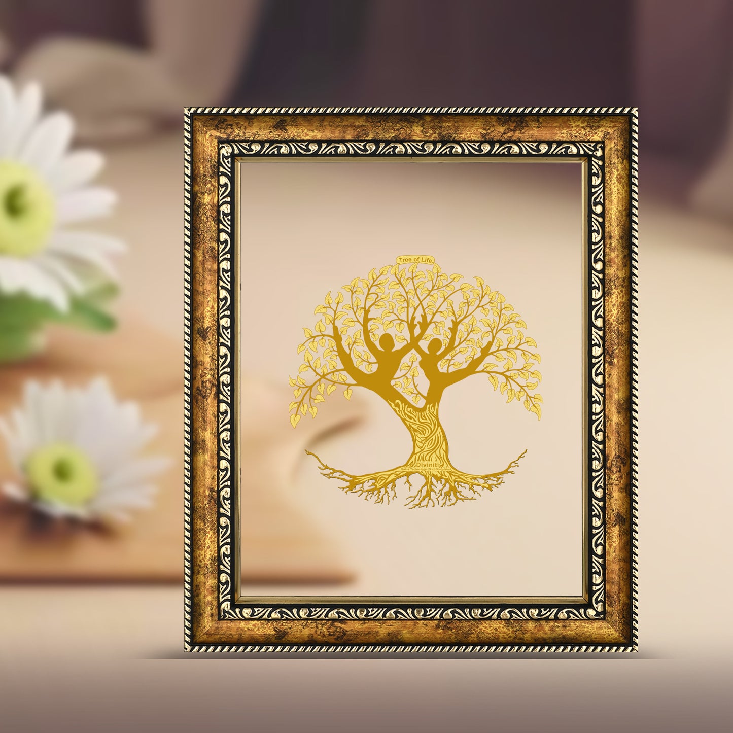 Diviniti 24K Gold Plated Tree of Life Photo Frame For Home Decor & Wall Hanging, Table Top, Puja Room & Gift DG113S3 (27.6X35.4 CM)