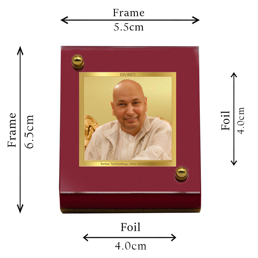 Diviniti 24K Gold Plated Guruji Frame For Car Dashboard, Home Decor, Table, Gift (MDF 1B)(6.5 x 5.5 CM)