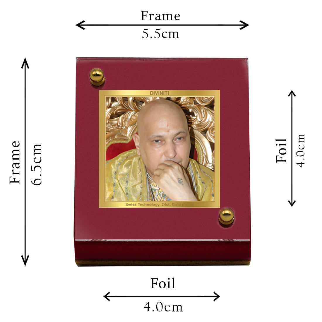 Diviniti 24K Gold Plated Guruji Frame For Car Dashboard, Home Decor, Table Top, Gift (5.5 x 6.5 CM)