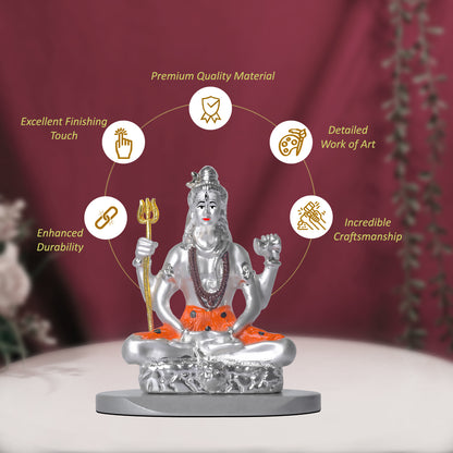 DIVINITI 999 Silver Plated Lord Shiva Statue Spiritual Power, Peace Idol For Car Dashboard, Home Decor, Table Decor, Puja Room, Luxury Gift (8x7 CM)