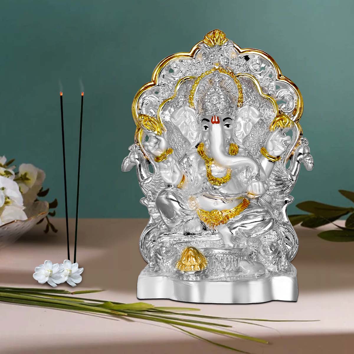 DIVINITI 999 Silver Plated Lord Ganesha Statue For Love, Joy, Prosperity, Making Every Occasion Special Idol For Home Decor, Luxury Gift (11.5x8.5 CM)