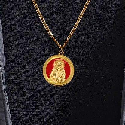 Diviniti 24K Gold Plated Sai Baba & Om 22MM Double Sided Pendant For Men, Women & Kids