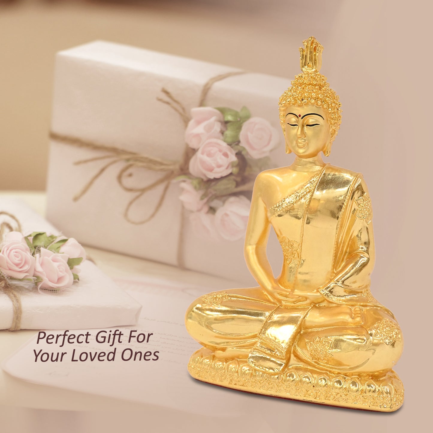 DIVINITI 24K Gold Plated Lord Buddha Idol Statue Elegant Spiritual Meditation Peace for Home & Office Décor Gift (20x14 CM)