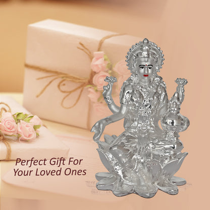 Diviniti 999 Silver Plated Lakshmi Mata Idol for Home Decor, Table Top, Puja Room, Gift (8X5.5CM)