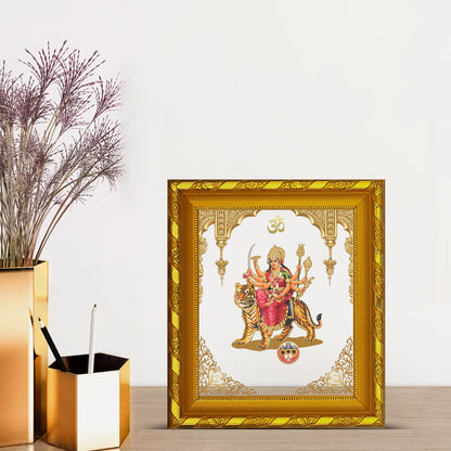 DIVINITI 24K Gold Plated Foil Durga Mata Photo Frame for Home & Office Decor and Tabletop DG 103 Size 1 (15.3x14.9 CM)