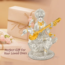 Load image into Gallery viewer, Diviniti 999 Silver Plated Saraswati Mata Idol for Home Decor Showpiece, Puja, Gift (18X21CM)
