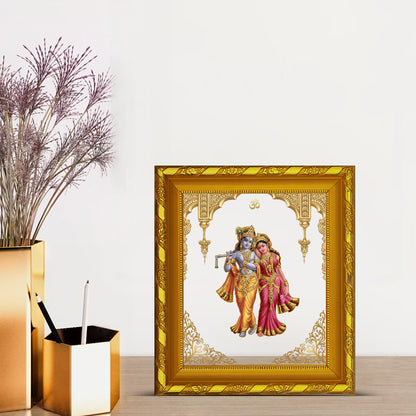 DIVINITI 24K Gold Plated Foil Radha Krishna Photo Frame for Home & Office Decor and Tabletop DG 103 Size 1 (15.3x14.9 CM)