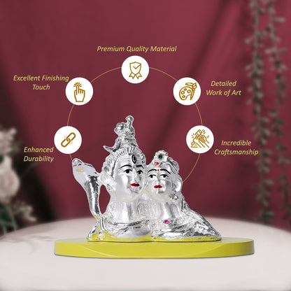 DIVINITI 999 Silver Plated Shiv and Parvati Ji Idol Statue For Car Dashboard, Home Decor, Table Top, Puja Room, Gift(7x9 CM)