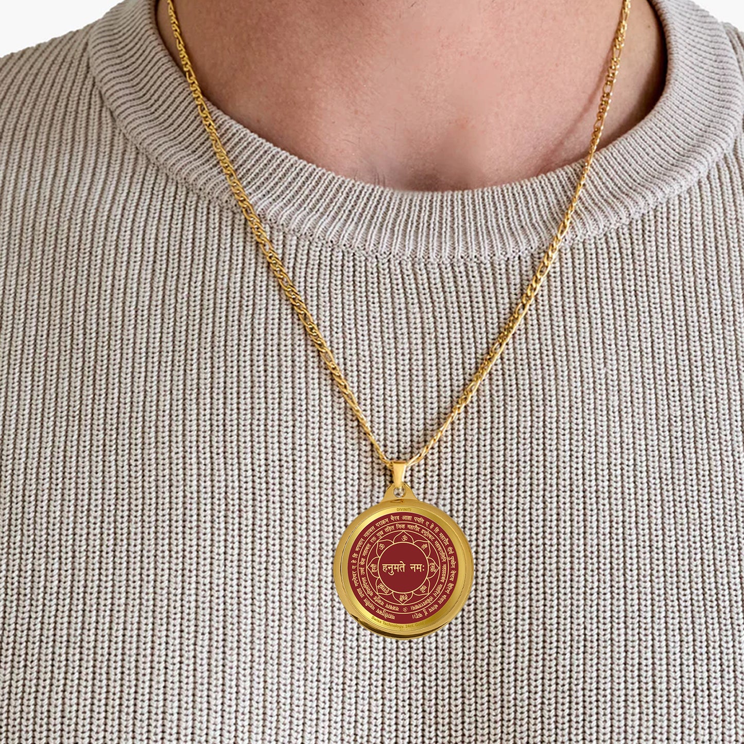 Diviniti 24K Gold Plated Lord Panchmukhi Hanuman & Yantra 22MM Double Sided Pendant For Men, Women & Kids