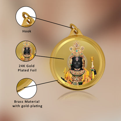 Diviniti 24K Gold Plated Lord Ram Lalla & Ram Mandir 18MM Double Sided Pendant For Men, Women & Kids