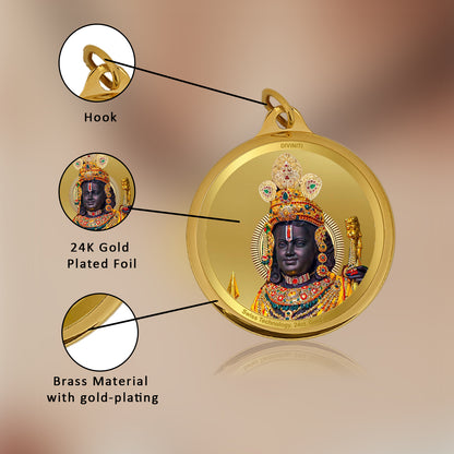 Diviniti 24K Gold Plated Lord Ram Lalla & Jai Shri Ram 18MM Double Sided Pendant For Men, Women & Kids