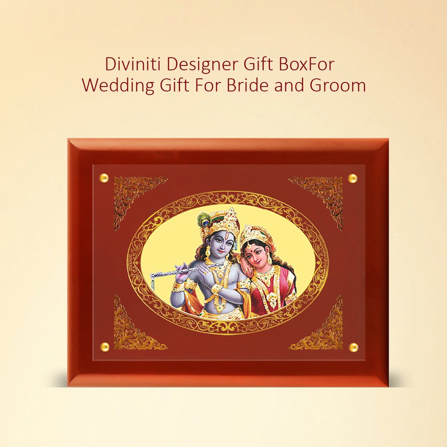 Diviniti 24K Gold Plated Foil Radha Krishna Wooden Photo Frame for Home Decor, Wall Hanging, Tabletop, Puja Room, Workshop, Gift MDFS3 (30.2x22.7)