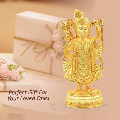 DIVINITI 24K Gold Plated Shrinath Ji Statue For Divine Love and Grace, Positive Energy, Idol For Home, Office, Worship, Luxury Gift (25x11.5 CM)