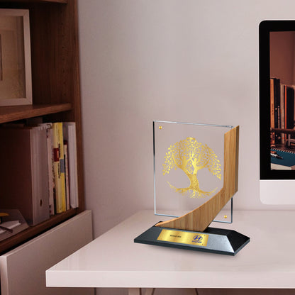 Customized MDF Base Acrylic Trophy with 24K Gold Plated Foil For Corporate Gifting