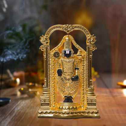 Diviniti Tirupati Balaji Idol for Home Decor| 24K Gold Plated Sculpture of Tirupati Balaji for Home, Office, Temple and Table Decoration| Religious Idol For Pooja, Gift 20X13CM)