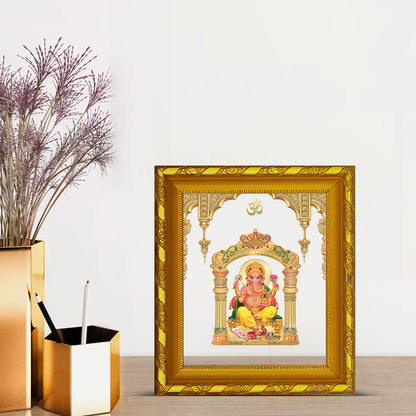 DIVINITI 24K Gold Plated Foil Ganesha Photo Frame for Home & Office Decor and Tabletop DG 103 Size 1 (15.3x14.9 CM)