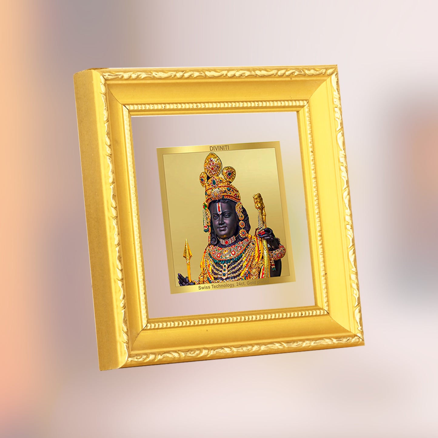 DIVINITI 24K Gold Plated Lord Ram Lalla Photo Frame Idol for Home Wall Decor, Puja Room, Wall Hanging, Table Top, Gifts Item|DG101S1A (10x10 CM)